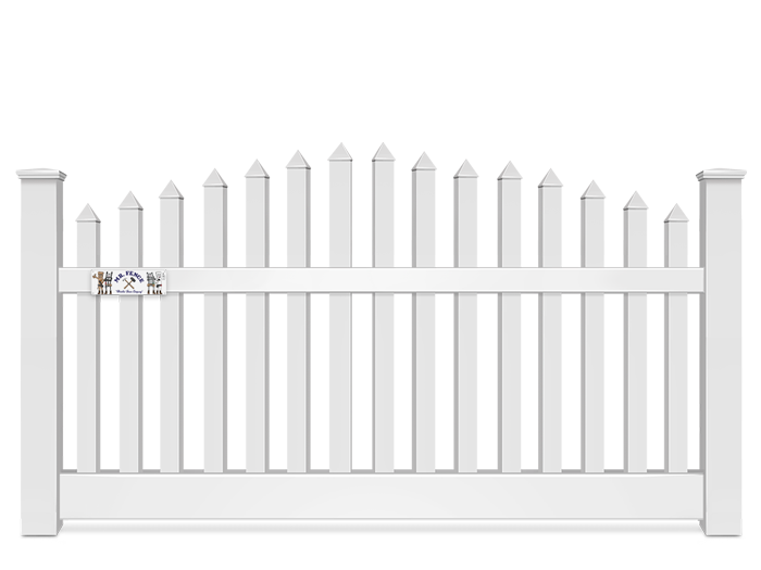 Ares convex (sunrise) top vinyl fence in Panama City Florida (4 foot panel shown; the 6 foot panel is the same design, taller)