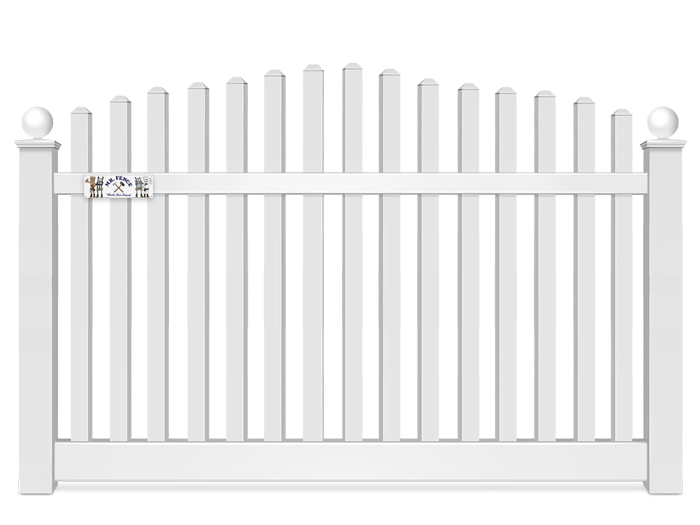 Athena convex (sunrise) top vinyl fence in Panama City Florida (5 foot panel shown; the 4 foot panel is the same design, shorter)