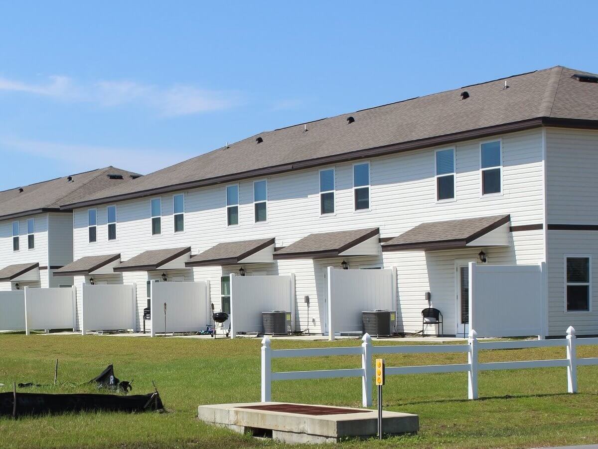Black aluminum fence at a townhome community